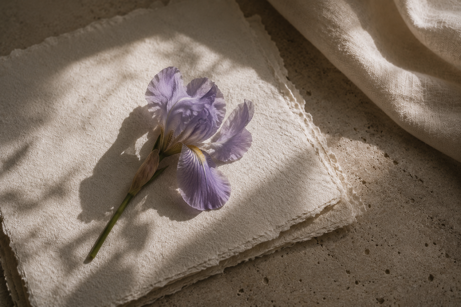 Le Ciel material study with fragrance references on paper and stone.