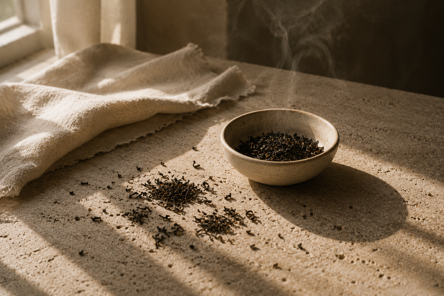 Le Ciel black tea material study for a fragrance journal entry.